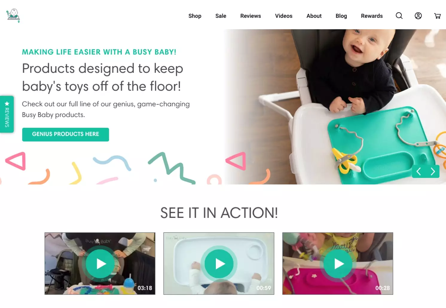 busy baby mat shoppable videos on homepage