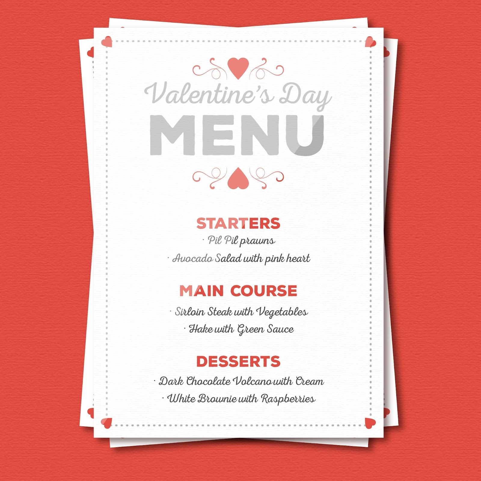 valentine's day restaurant special menu samples