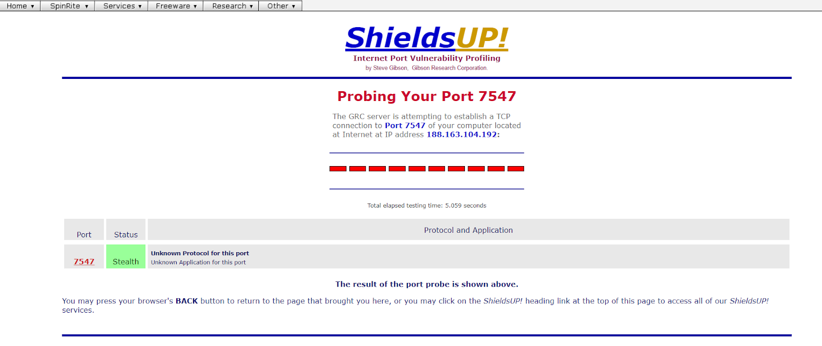 Скриншот результата проверки на сайте Shields Up.
