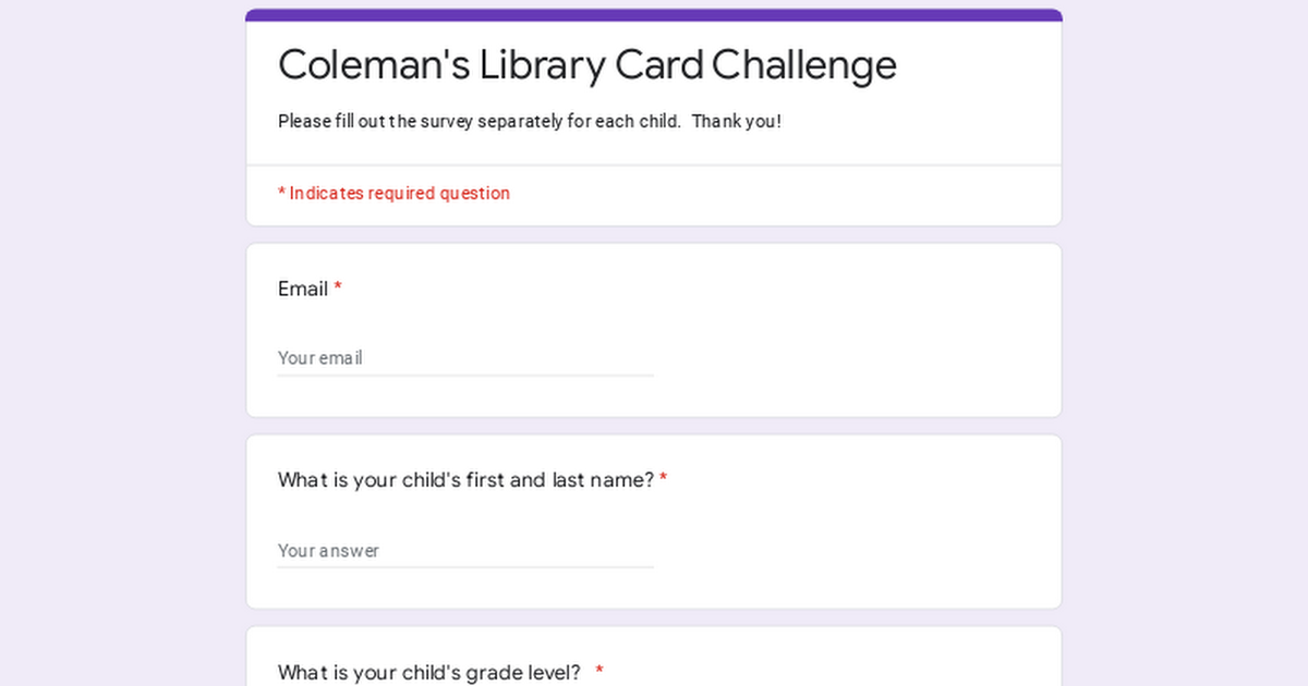 Coleman's Library Card Challenge