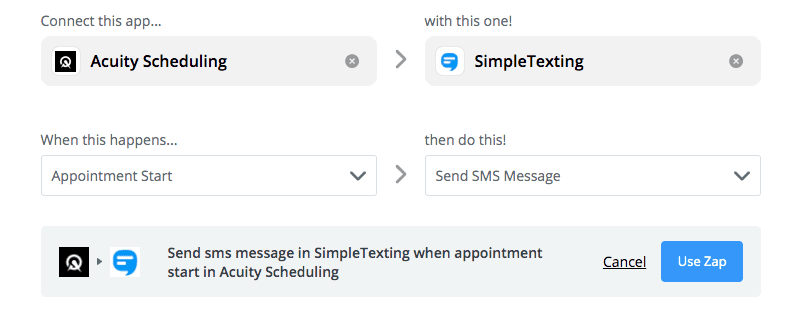 screenshot of actuity scheduling simpletexting reminders