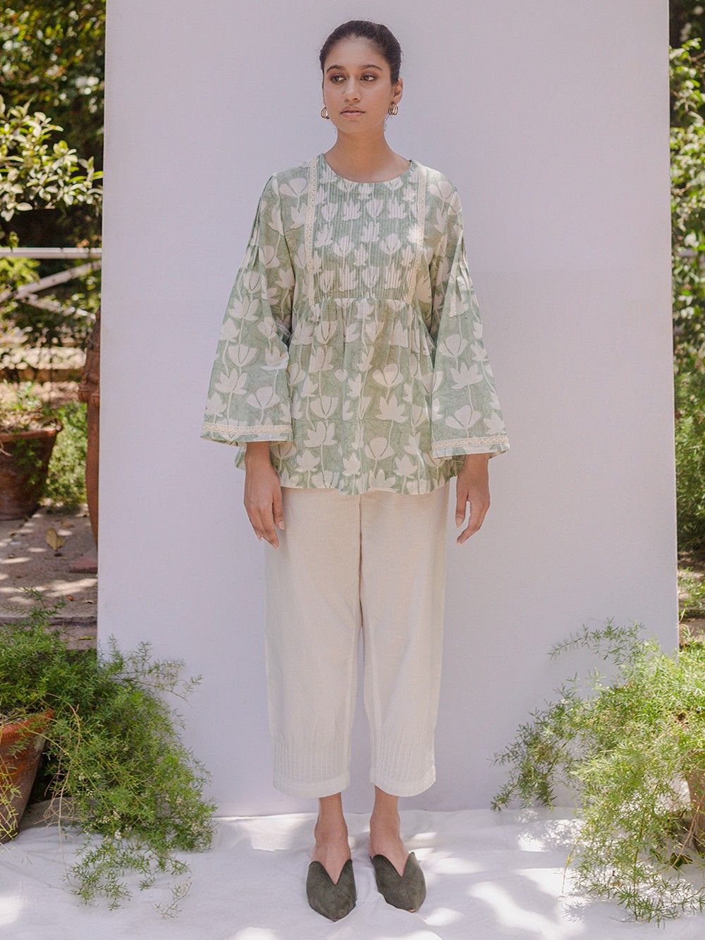 the loom - Green White Hand Block Printed Cotton Tunic