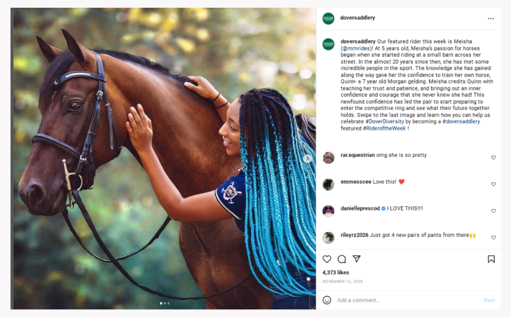 An Instagram screenshot of the Dover UGC campaign with the featured rider of the week.