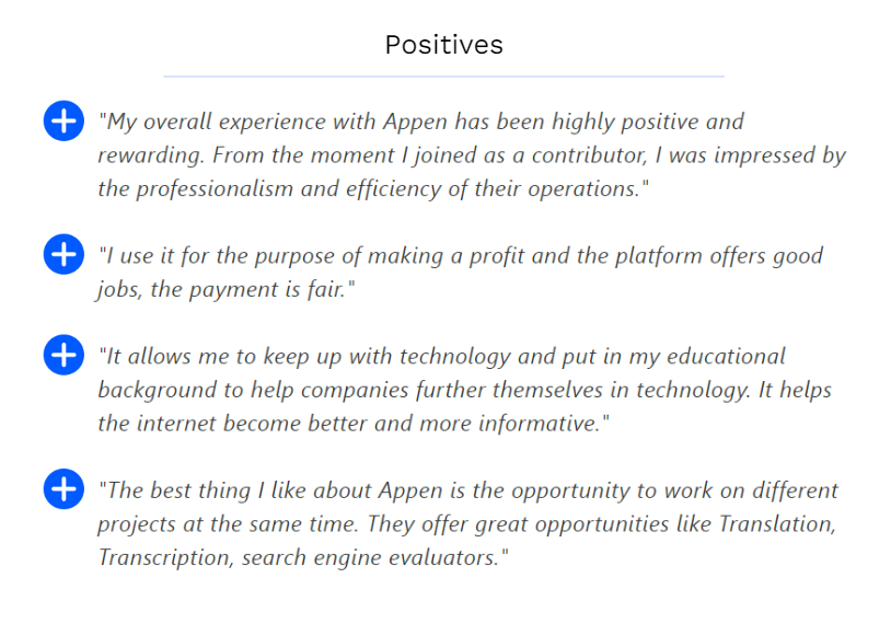 Positive reviews of Appen on Capterra.