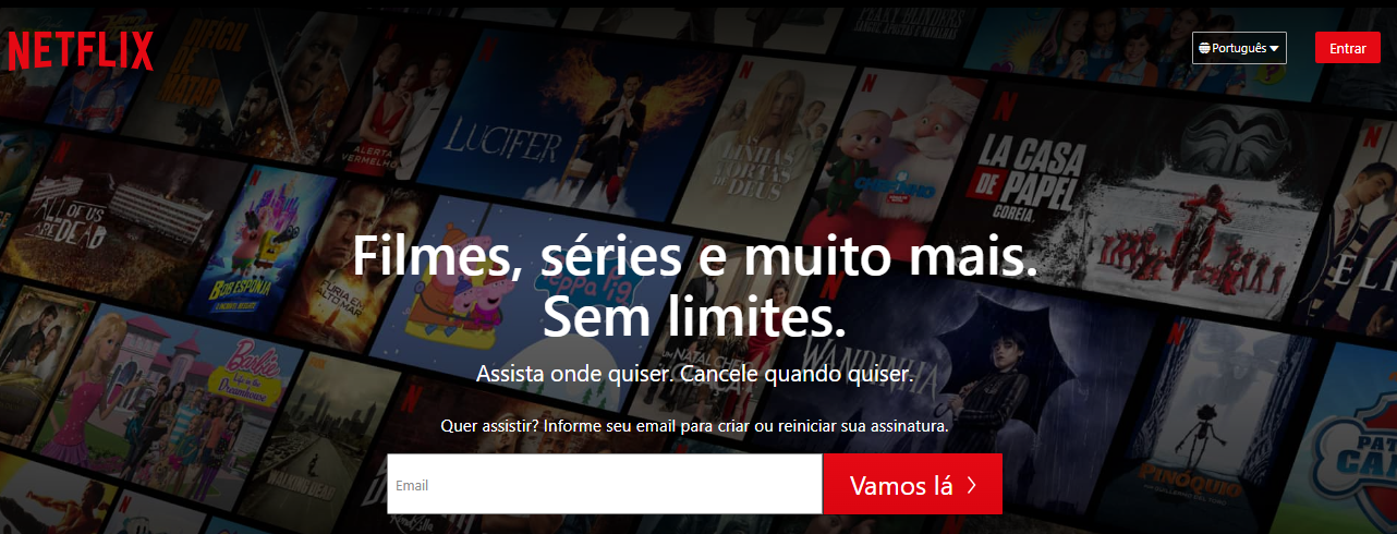 Página inicial do site da Netflix