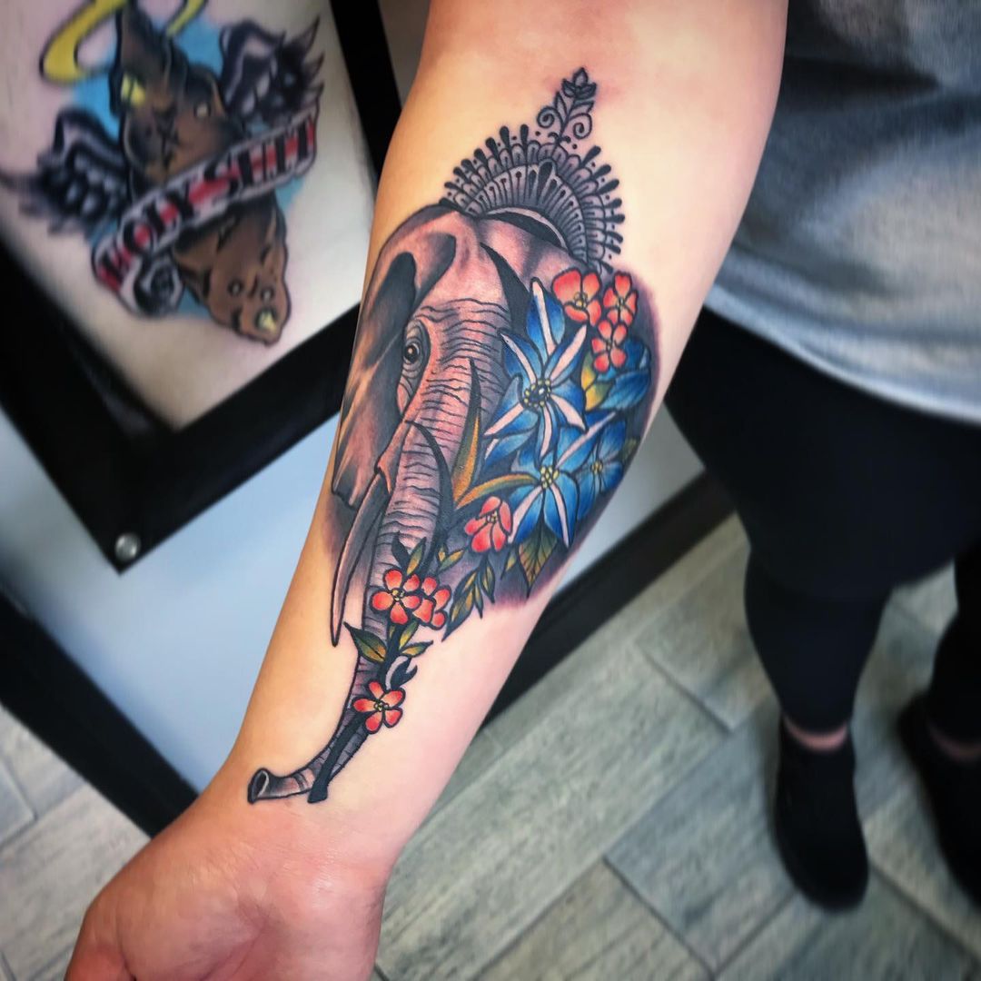 Neo Traditional Elephant Tattoo