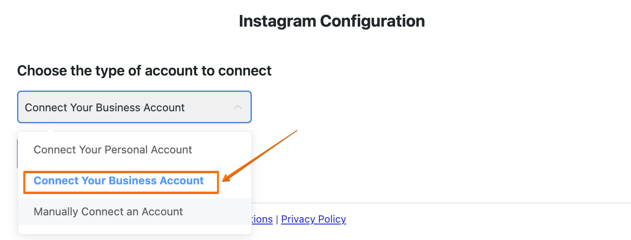 Instagram feed on website: Business account connection process