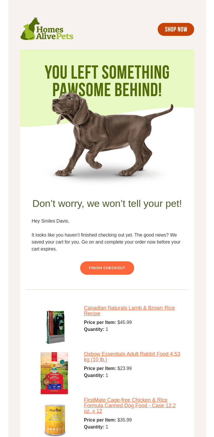 ejemplo email marketing para tiendas de animales