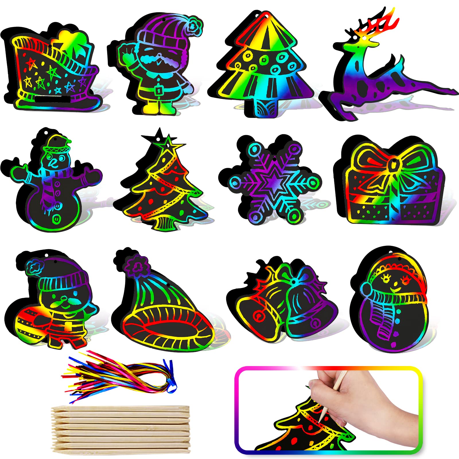 Max Fun Rainbow Color Scratch Christmas Ornaments