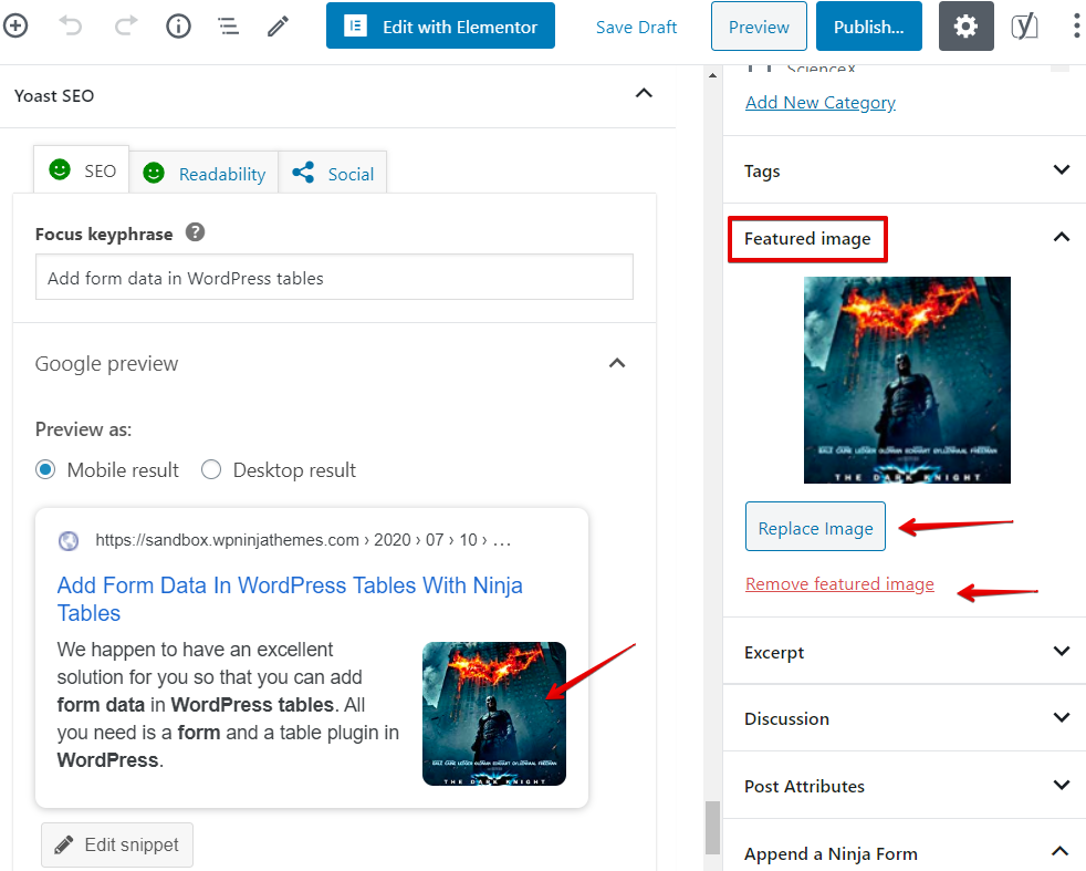 how to use Ninja Tables to add data to WordPress tables from posts