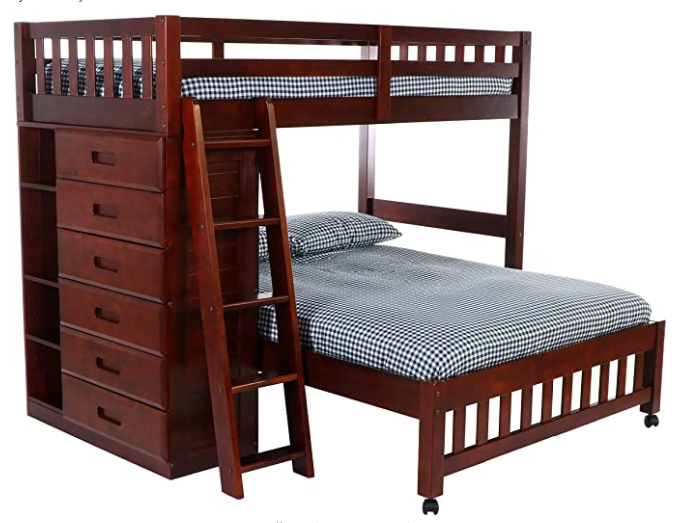 Compact storage bunk bed with a full size bottom bunk