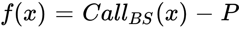 f(x)=Call_{BS}(x)-P