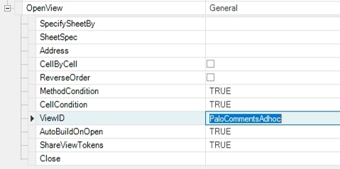  Finally, I called the OpenView method. I specified an AdhocEssbase View called PaloCommentsAdhoc.