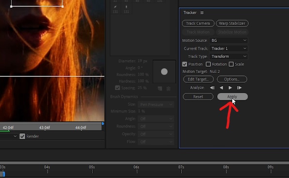 Inside Tracker panel window, press apply -> ok for 'X and Y' -> utilize tracking data to Object.