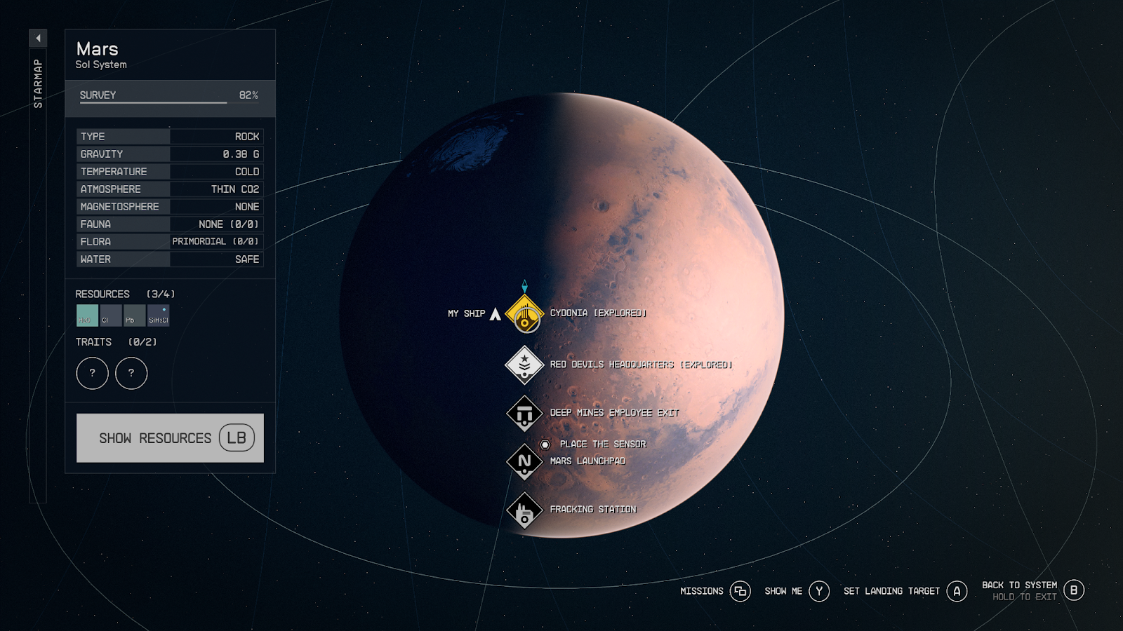 An in game screenshot of the planet Mars in the game Starfield.