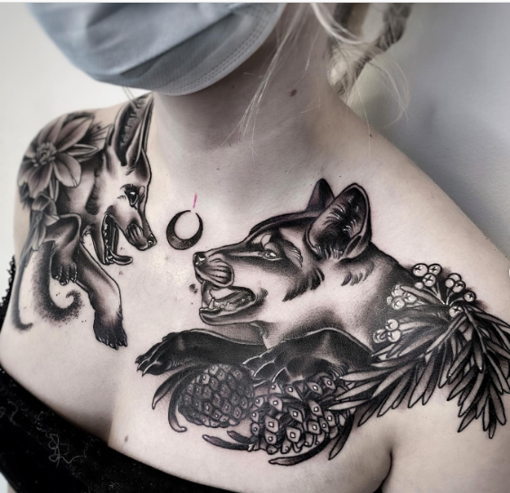 Fennec And Arctic Fox Chest Tattoo For Women