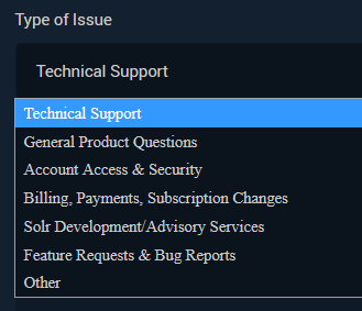 Support Ticket types of issues