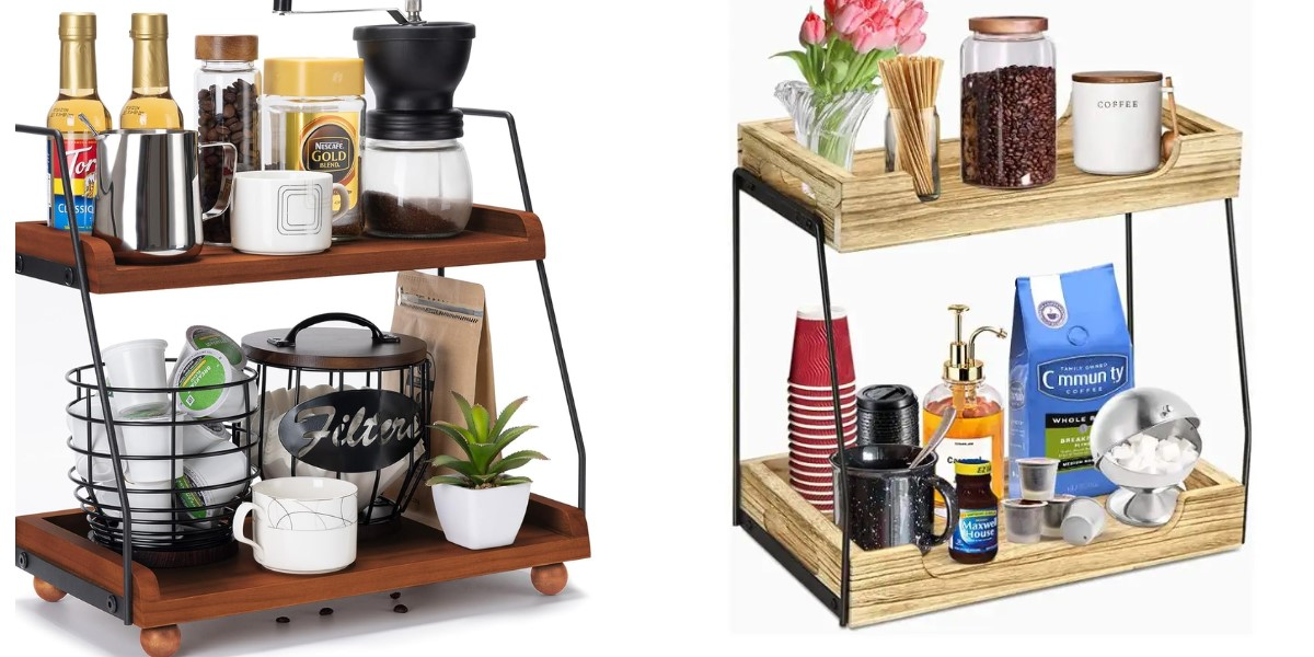 two 2-tiered coffee bar table organizer