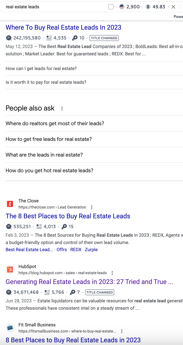 top search results real estate leads
