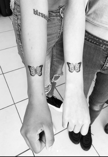 Black And White Butterfly Friendship Tattoo