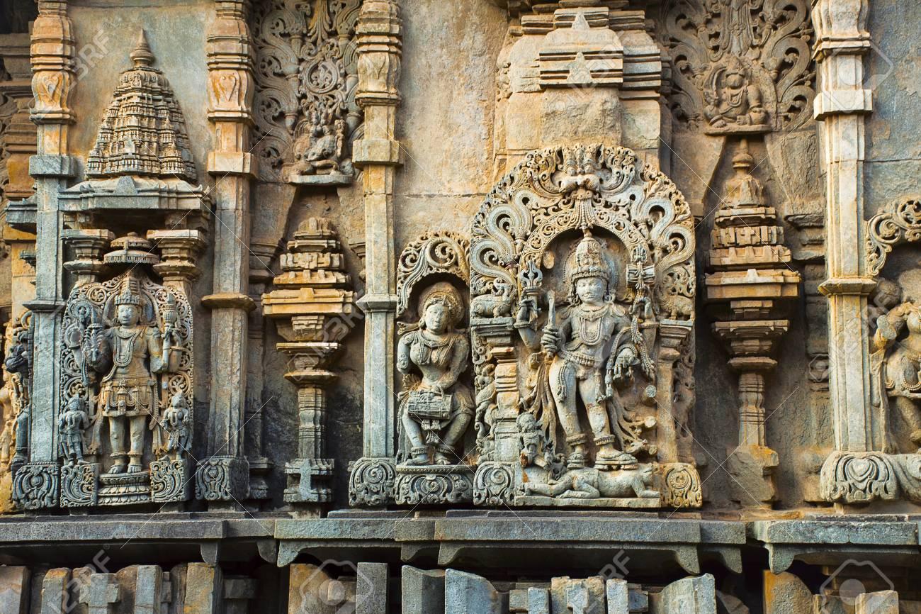 The Chennakesava exterior. Notice the colour changes in the soapstone and bluish tinges on the left