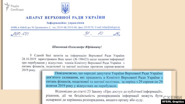 В апараті Верховної Ради «Схемам» повідомили, що, починаючи з серпня, Андрій Холодов не брав відпустку