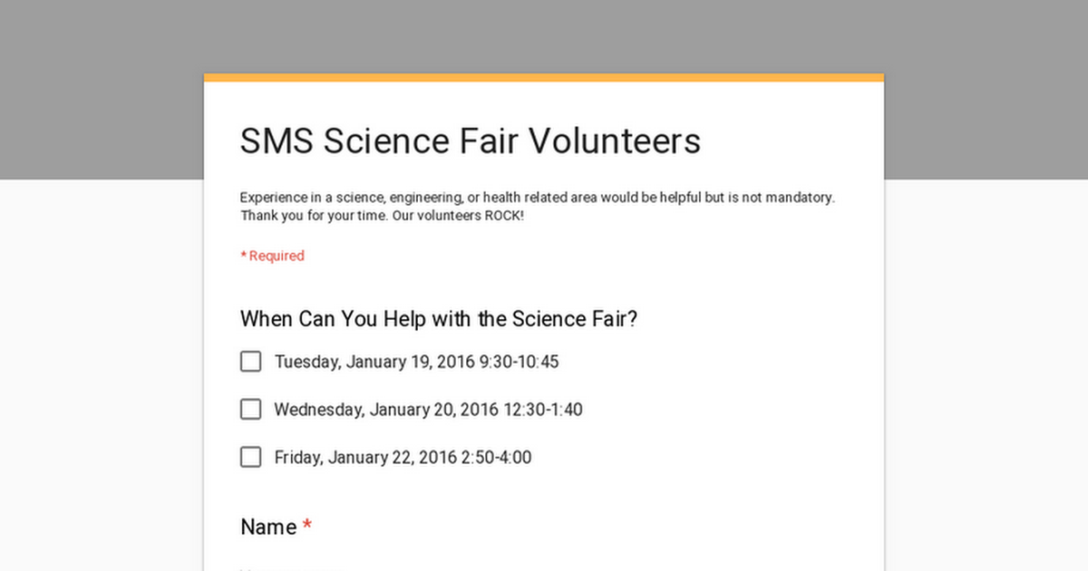 SMS Science Fair Volunteers