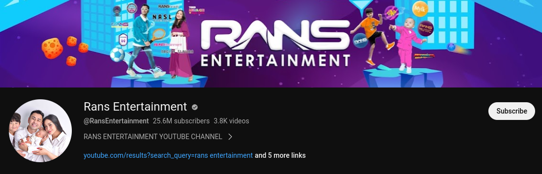 Rans Entertainment, YouTuber dengan subscriber dan pendapatan terbanyak di Indonesia