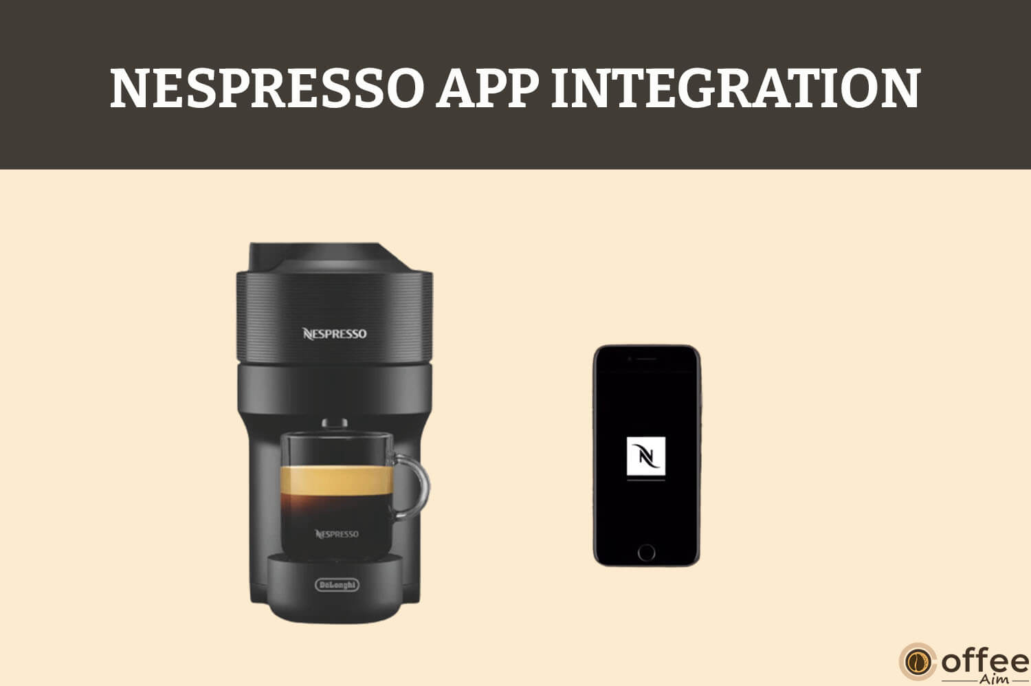 The image depicts the connectivity between the Nespresso app and the Nespresso Verto Pop Plus machine.