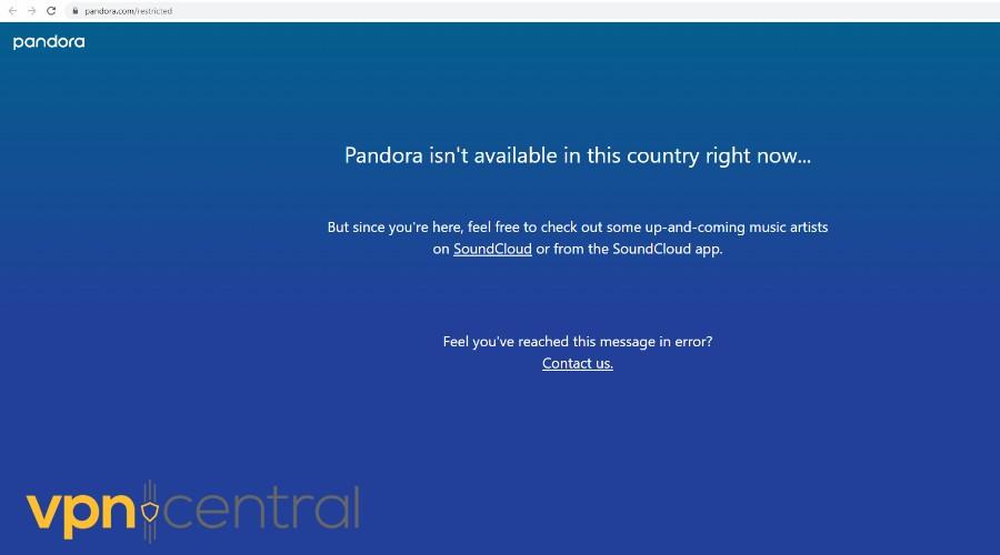 pandora not availalbe in this country error message