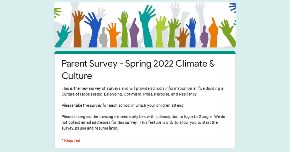 Parent Survey - Spring 2022 Climate & Culture