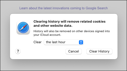 Clearing history menu in Safari on Mac