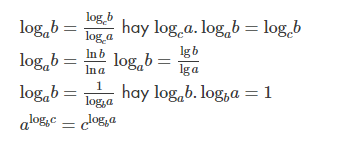 công thức hàm số logarit - đổi cơ số