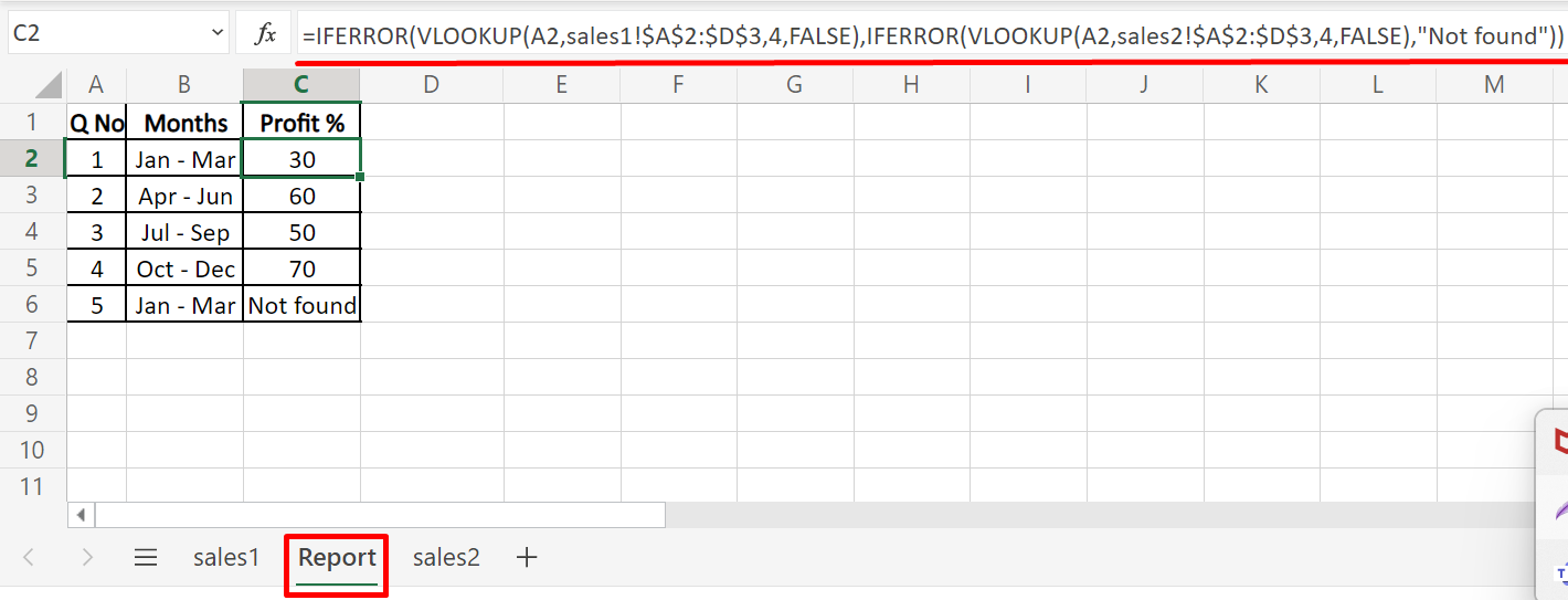 vlookup applied to report sheet