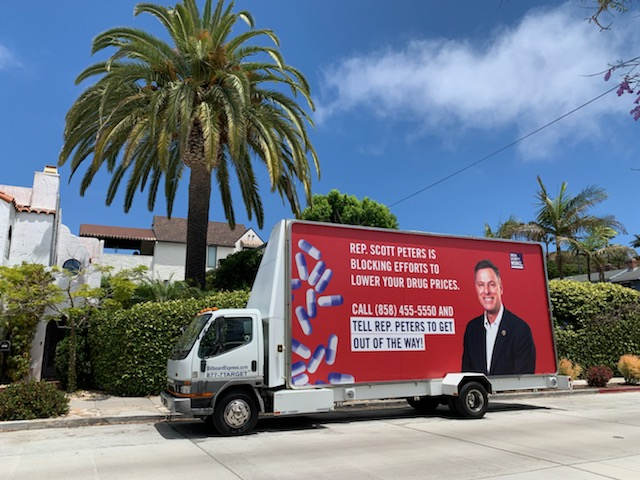 Image of our billboard truck in Scott Peters' San Diego-area district.