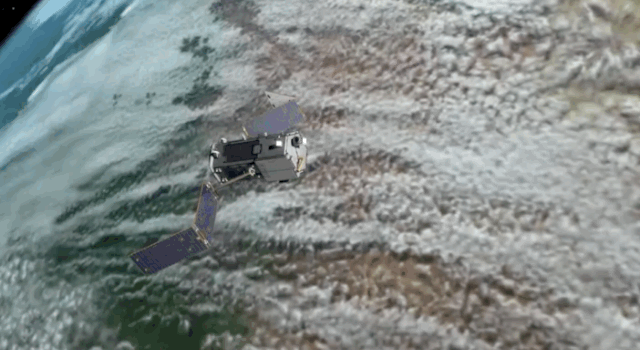 Animation showing the OCO-2 Earth satellite unfurling in Earth orbit.