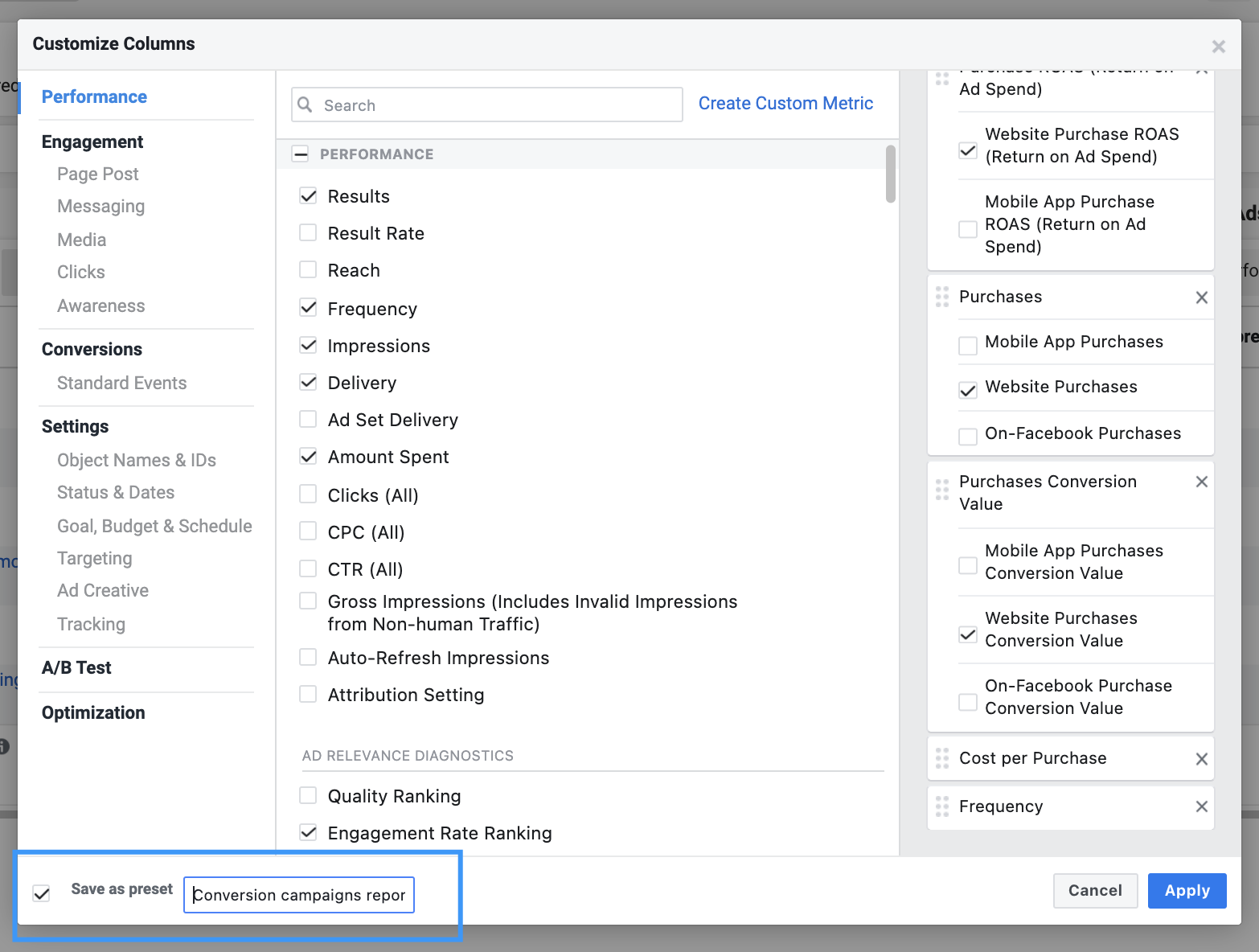 customize facebook analytics