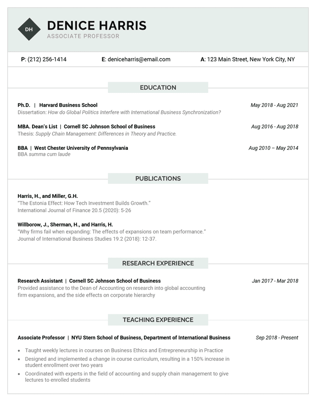 Research CV Template Forest Green 1