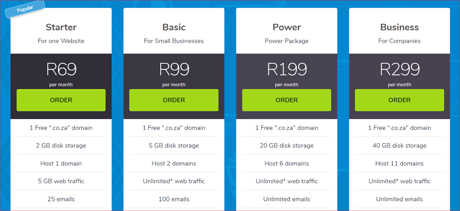 Host Africa Web Hosting Plans