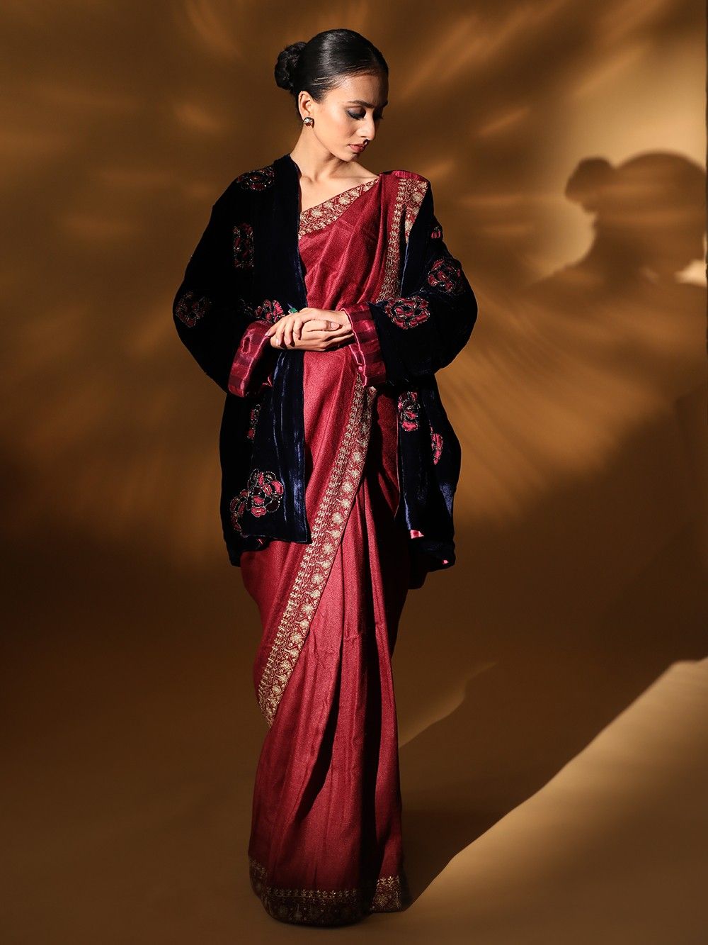 the loom - Dark Blue Zardozi Embroidered Velvet Jacket