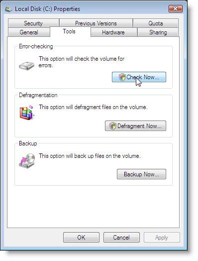 Windows Vista chkdsk