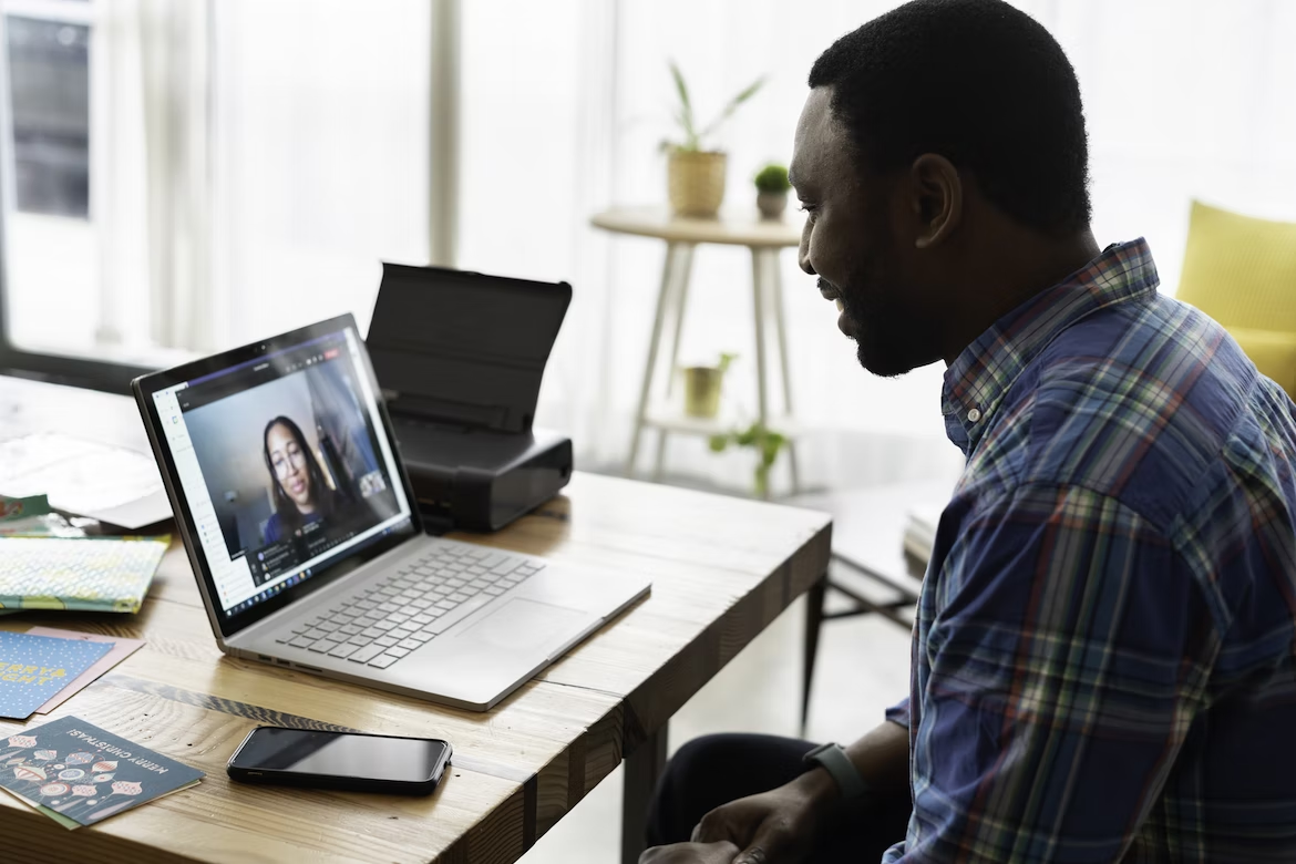 People are talking to each other via video call.