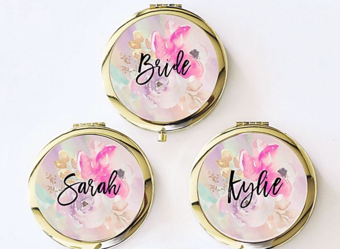 floral mirror compact for bachelorette party favors