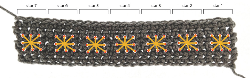 7 star stitches embroider on crochet