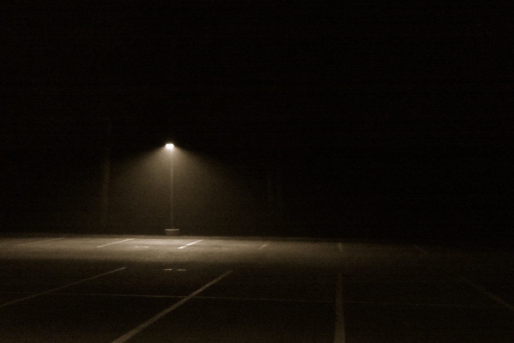 Dark parking lot with no lights