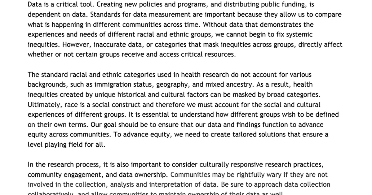 Racial & ethnic data Considerations for collection and reporting.pdf ...