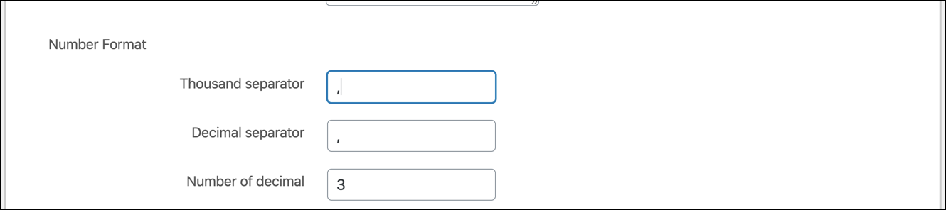 number format for a specific feed