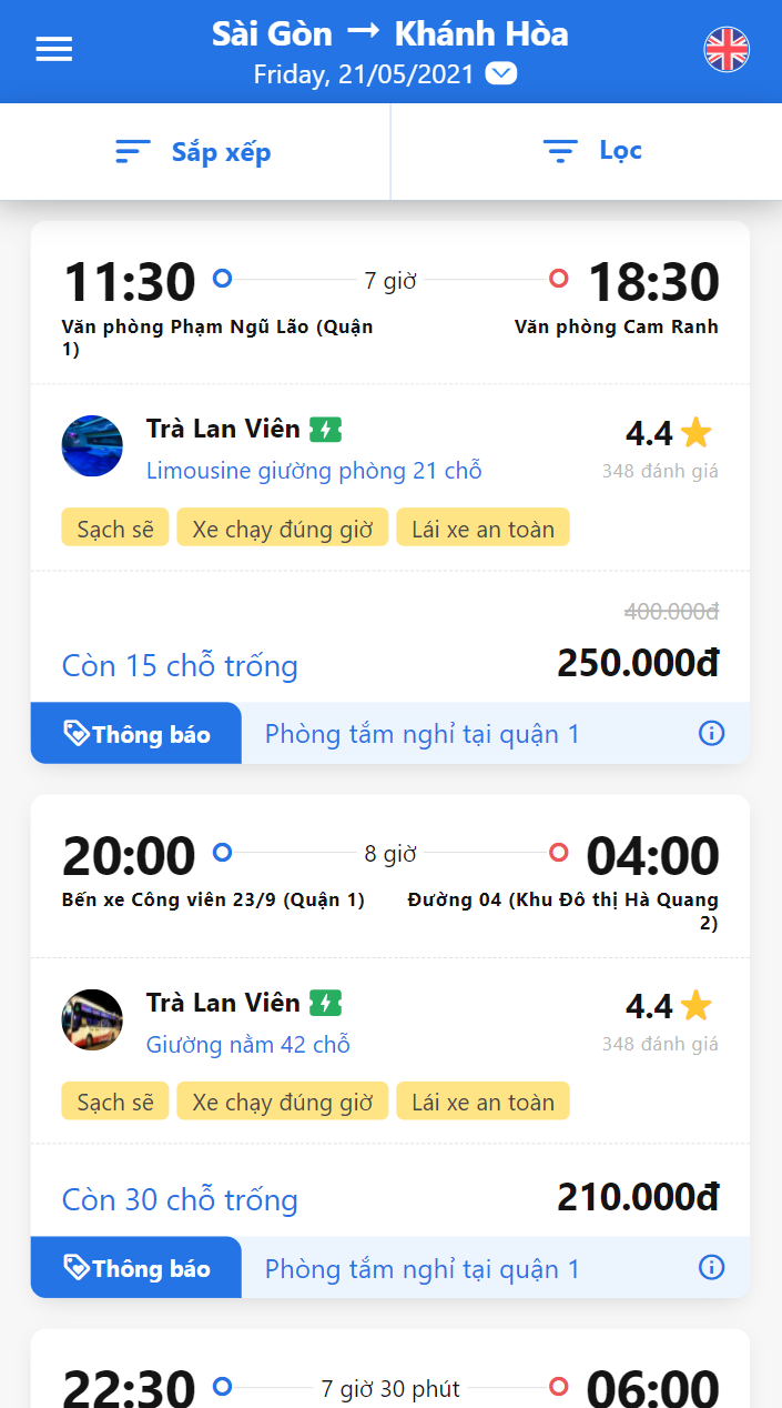 Chọn giờ đi phù hợp với nhu cầu.