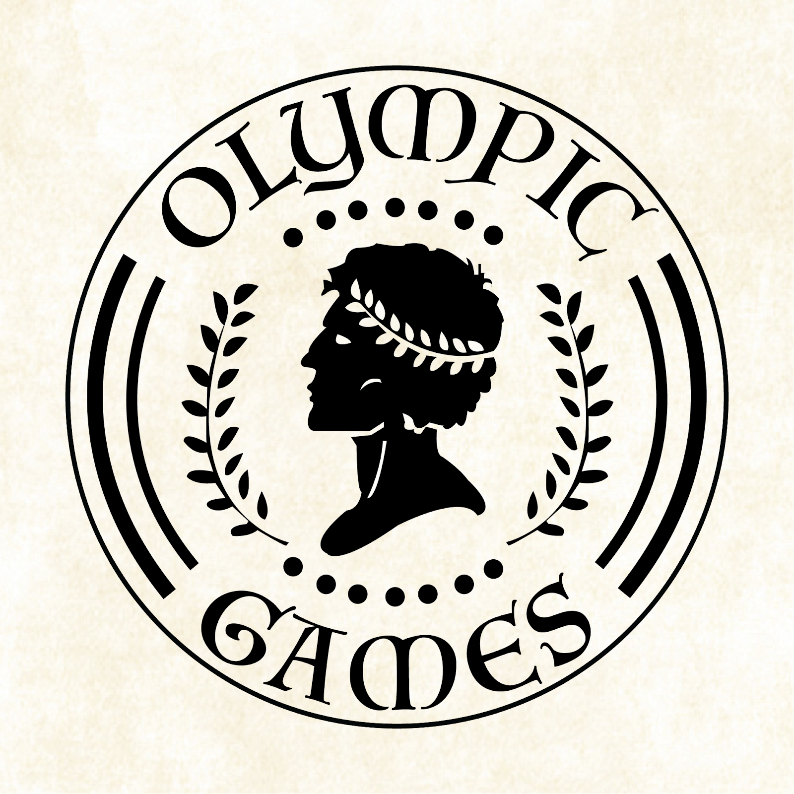 The logo for the Olympic Games reading challenge. A spartan profile with the laurel crown in a circle.