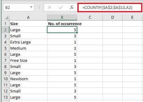 Count the number of occurrence using COUNTIF formula in an adjacent column